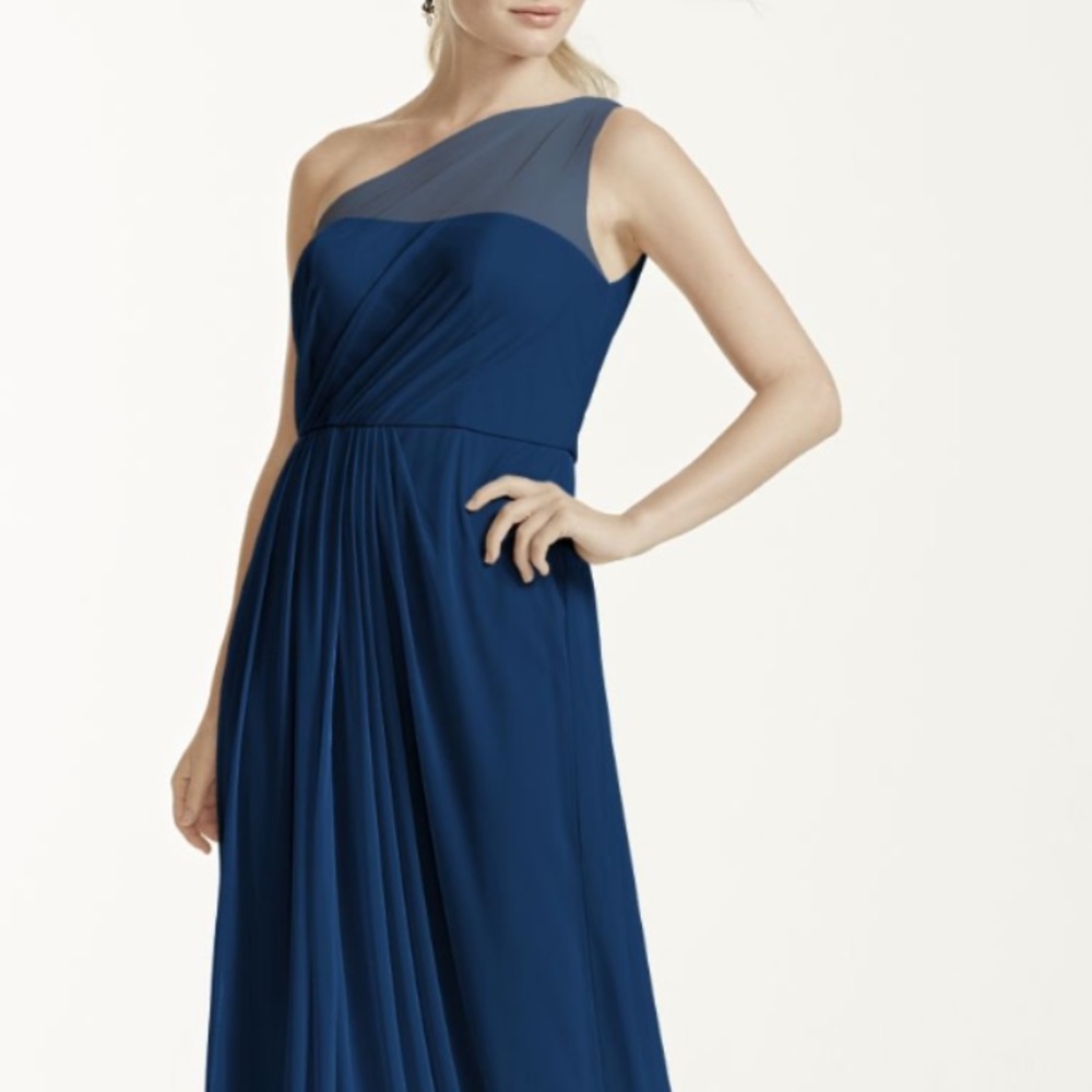 David’s Bridal Royal Blue 1-shoulder bridesmaid